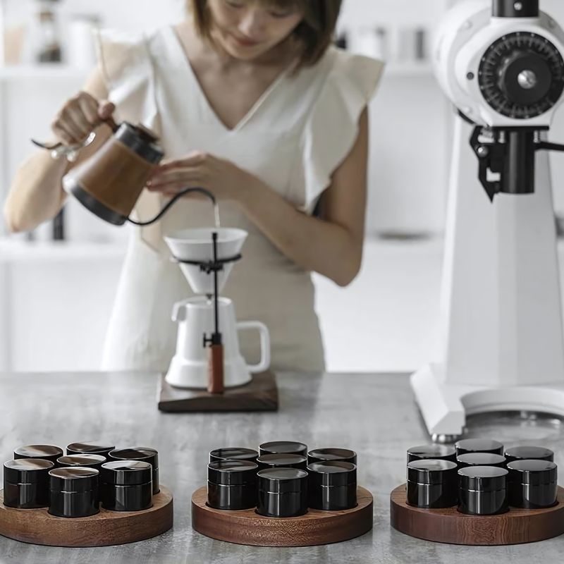 Kit Pote Hermético Vidro + Suporte De Madeira Maciça - Coffe