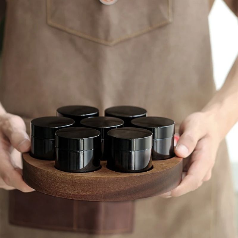 Kit Pote Hermético Vidro + Suporte De Madeira Maciça - Coffe 4